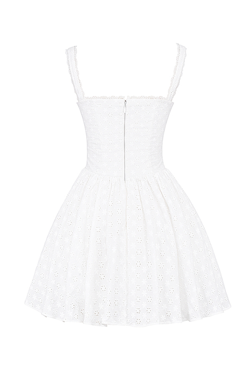 Wide Straps Lace Trim Deep V Neck Corset Mini Dresses-White