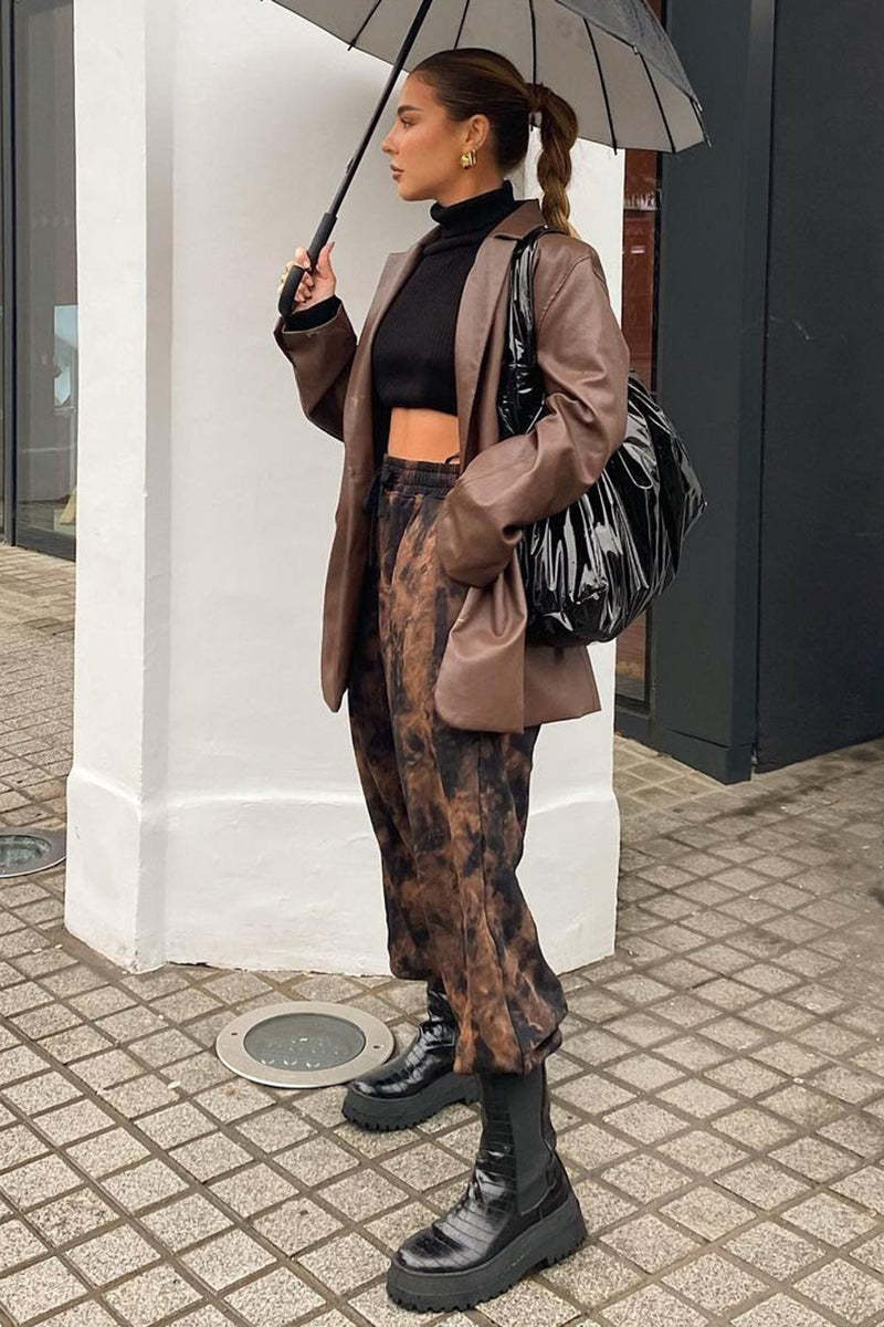 Faux Leather Casual Long Sleeve Blazer Coat