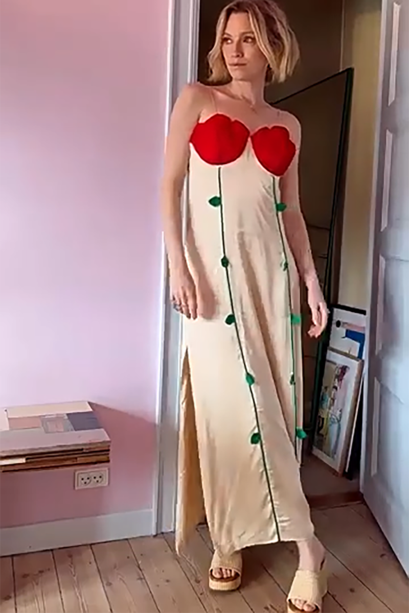 Colorblock Slim Fit Spaghetti Strap Maxi Dresses-Beige