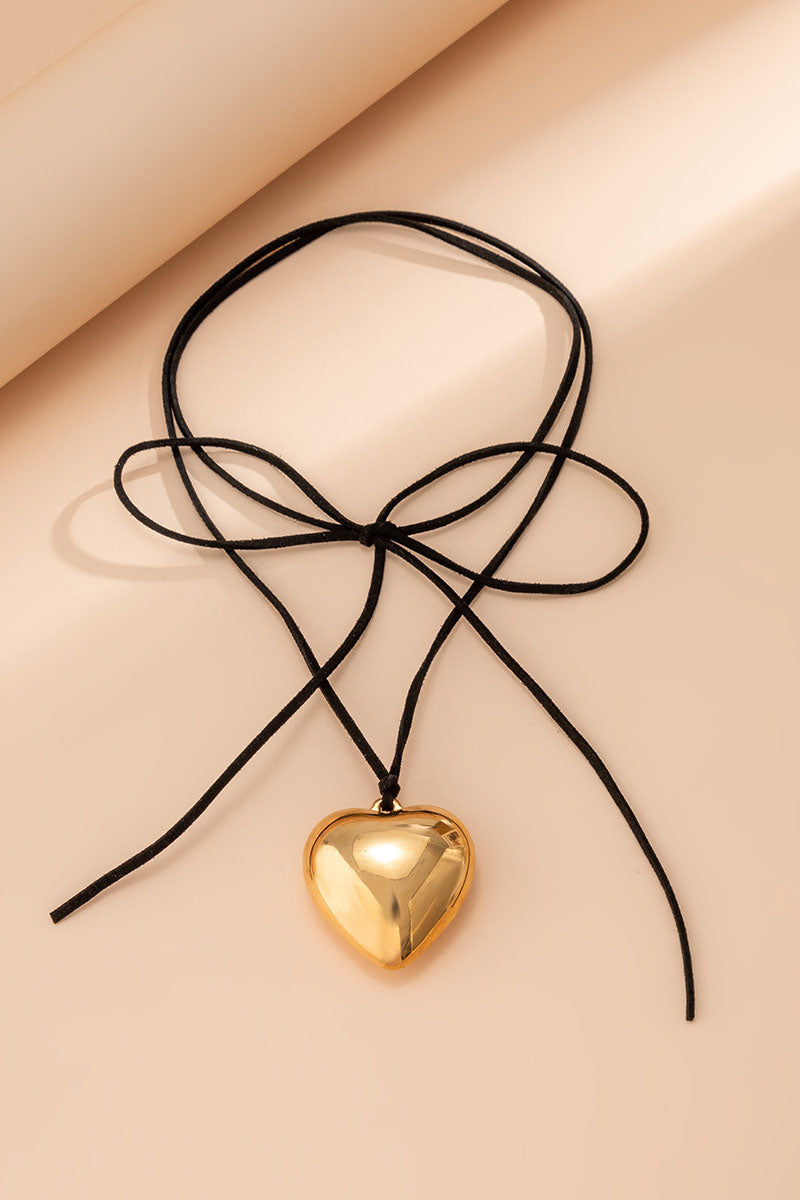 Alloy Heart Pendant Decor String Tied Up Necklace