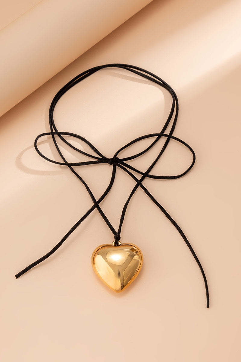 Alloy Heart Pendant Decor String Tied Up Necklace