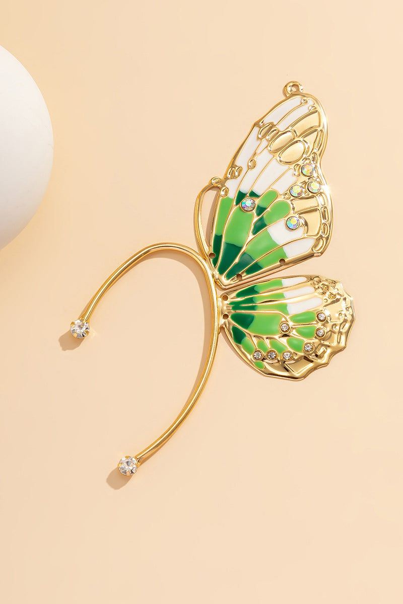 Rhinestone Alloy Butterfly Pleated Clip Earrings