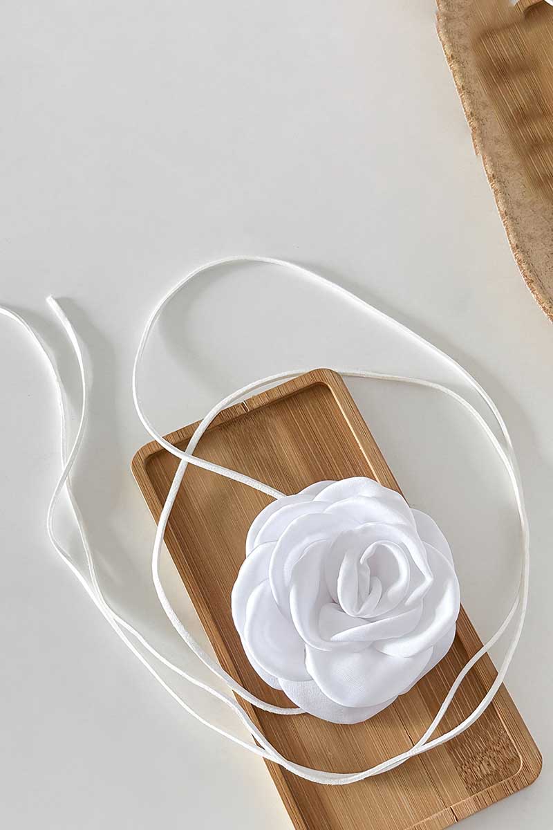 Tied Up Satin 3D Flower Decor Necklace
