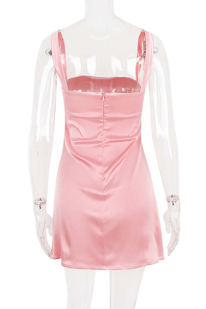 Square Neck Strap A-Line Mini Satin Dresses