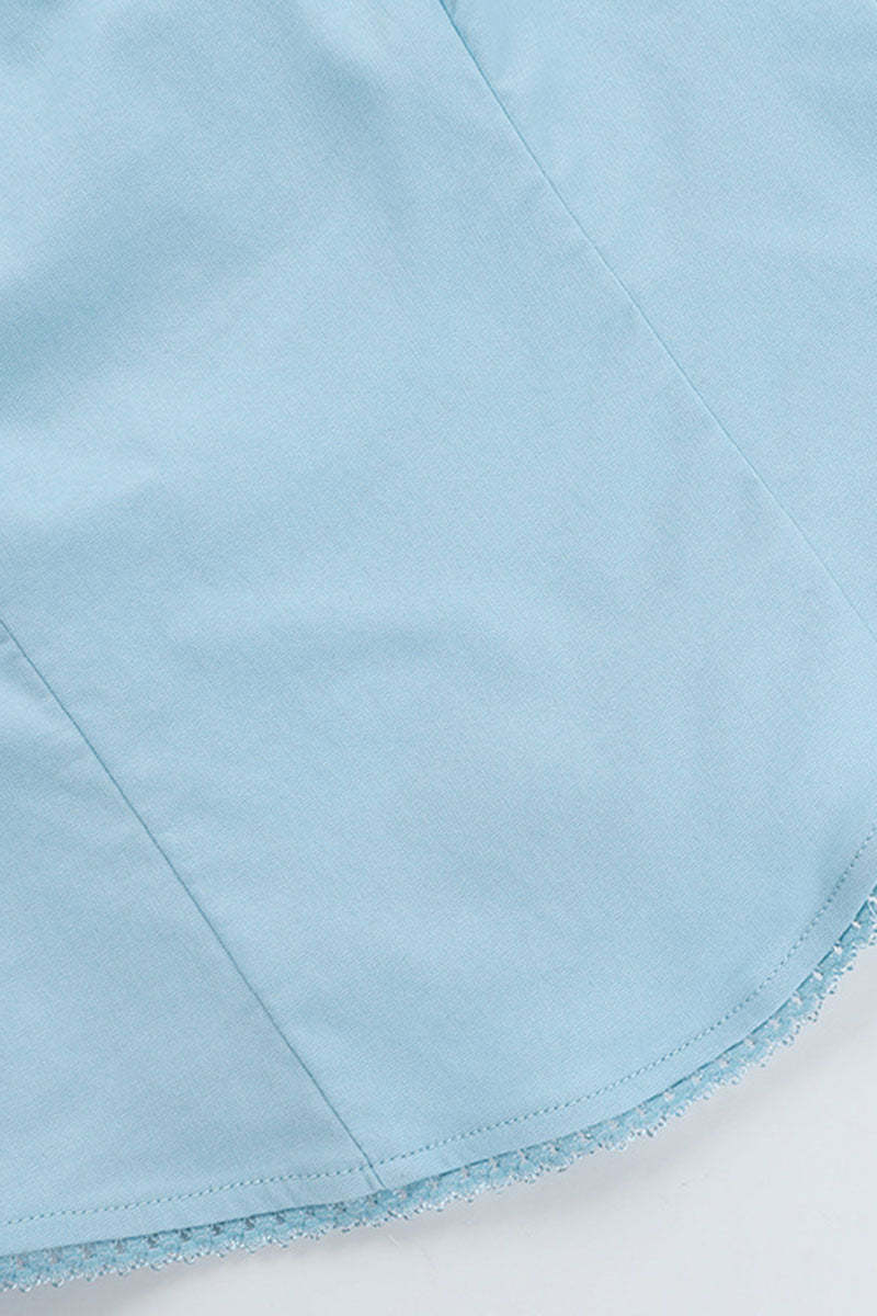 Square Neck Ribbon Quilted Curved Hem Casual Plain Sleeveless Top-Blue