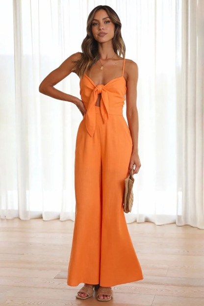 Knotted Cutout V Neck Slip Casual Jumpsuit