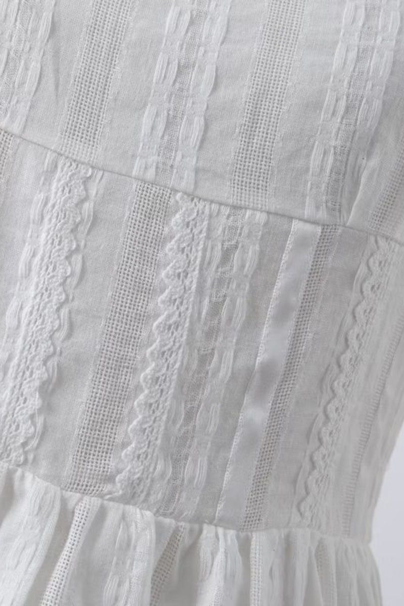 Square Neck Low Back Texture A-Line Sleeveless Mini Dresses-White