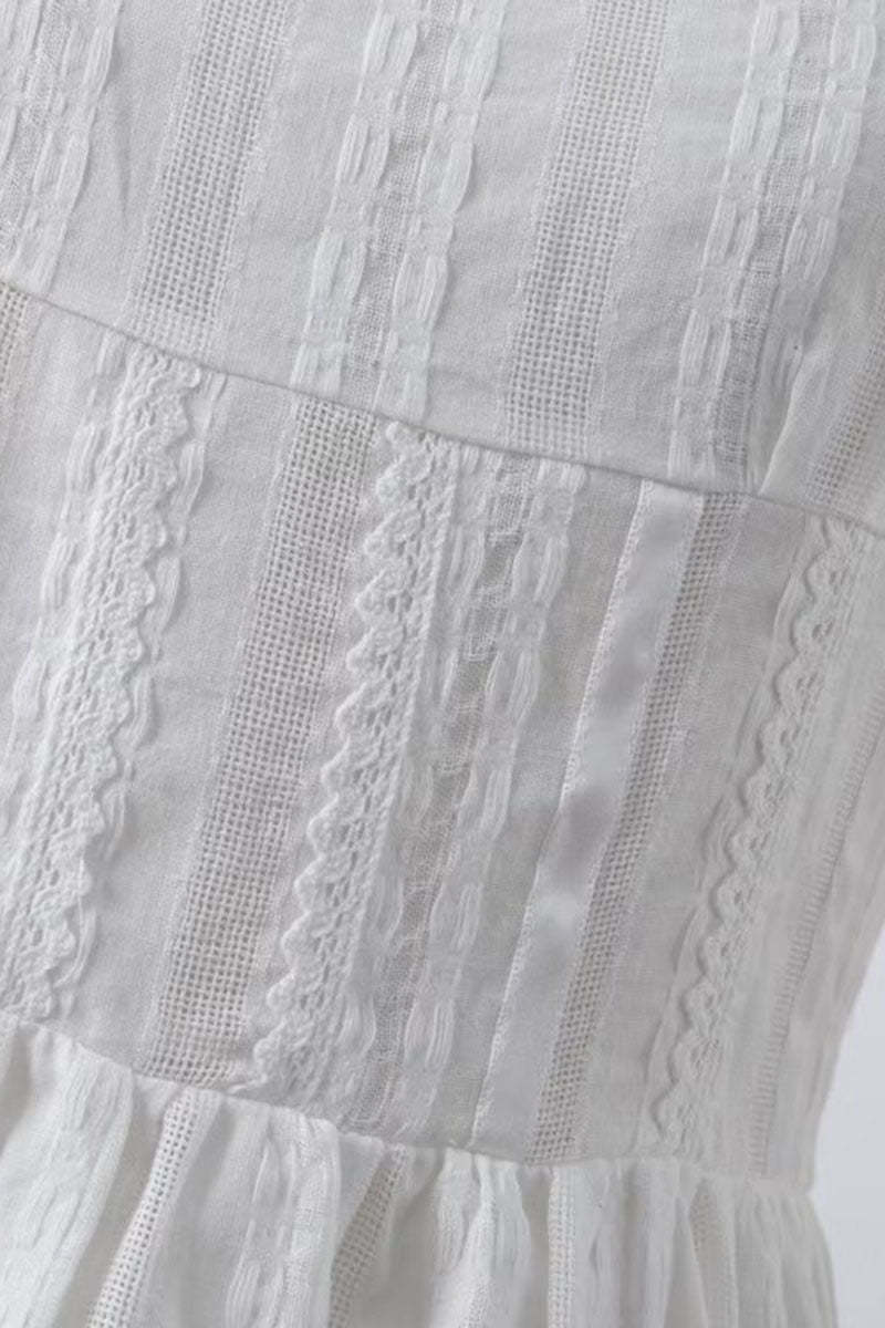 Square Neck Low Back Texture A-Line Sleeveless Mini Dresses-White