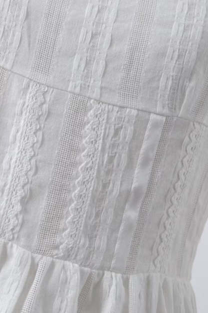 Square Neck Low Back Texture A-Line Sleeveless Mini Dresses-White