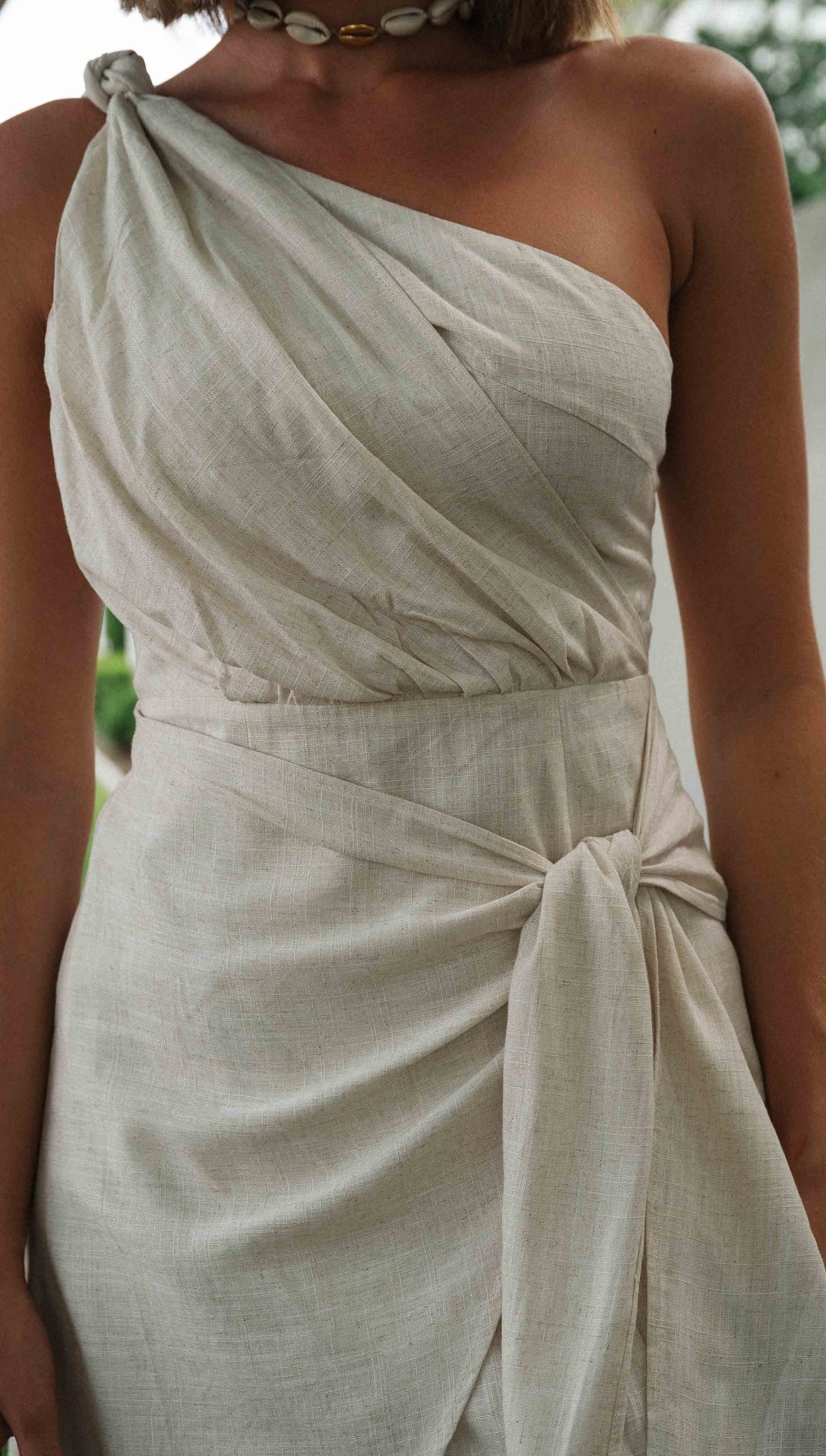 One Shoulder Knot Wrap Tie Mini Dress