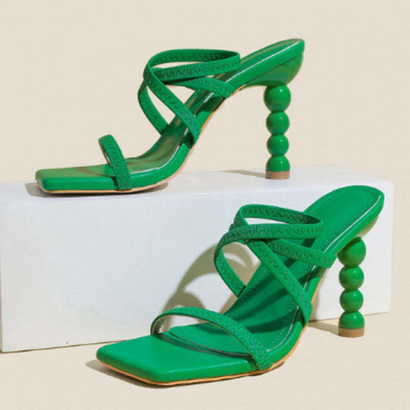 Elegant Quilted Square Toe Lace Up Stacked Stiletto Heels