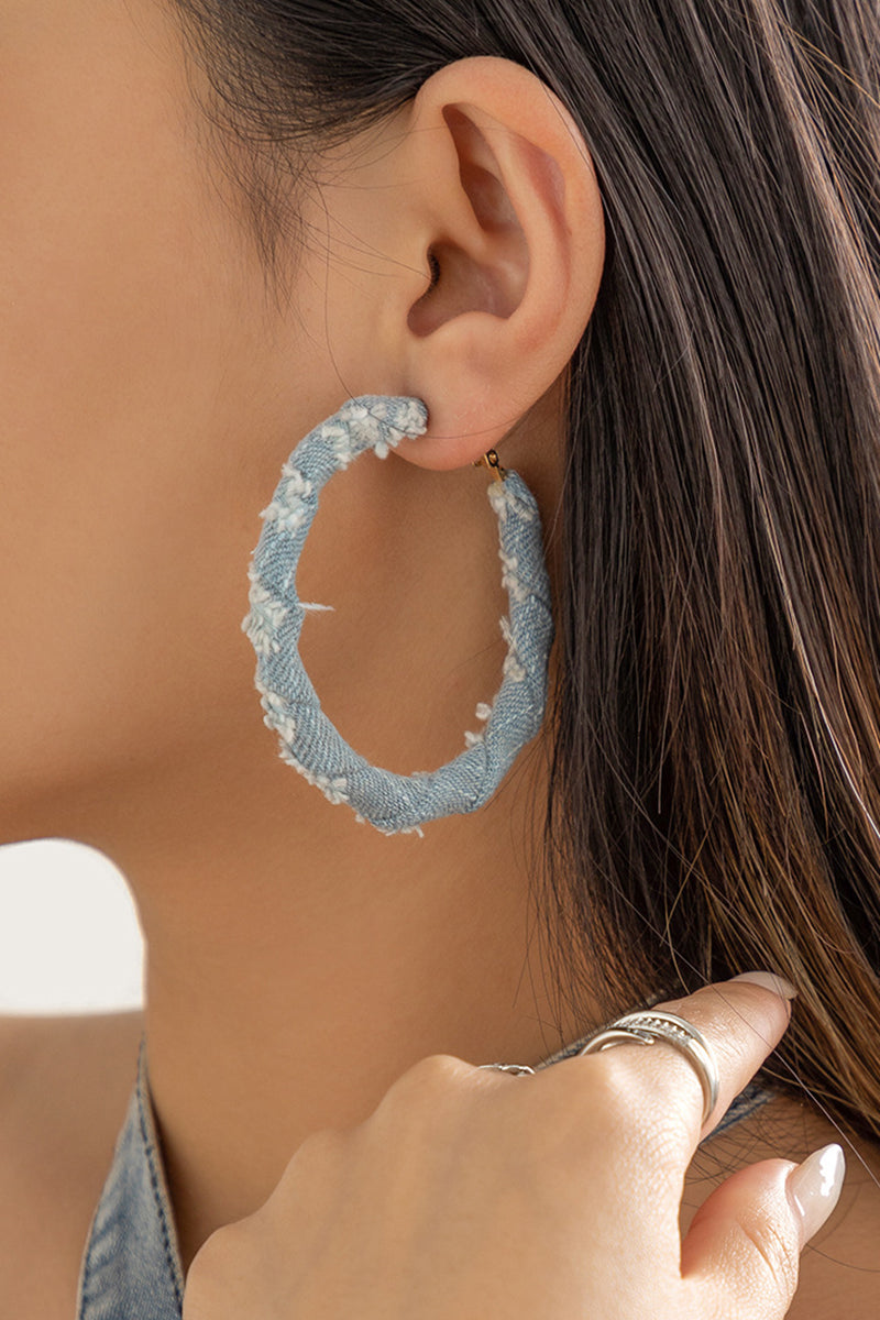 Vintage Denim Wrapped Raw Hem Hoop Earrings