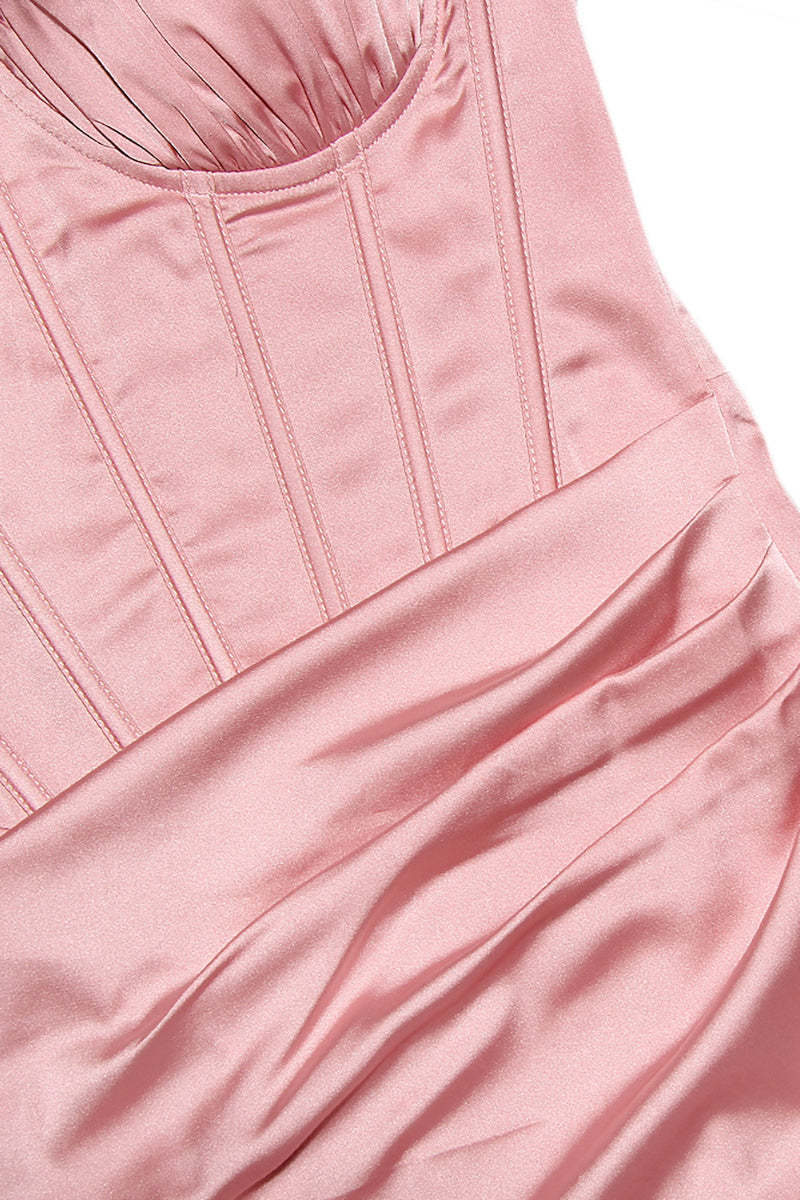 White Cami V Neck Ruched Corset Wrapped Pleated Bodycon Satin Evening Gown Midi Dresses