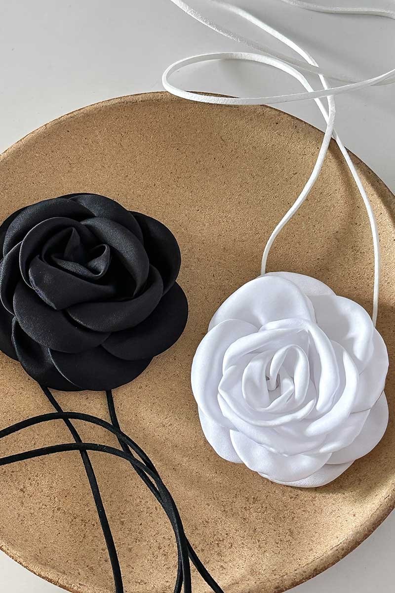 Tied Up Satin 3D Flower Decor Necklace