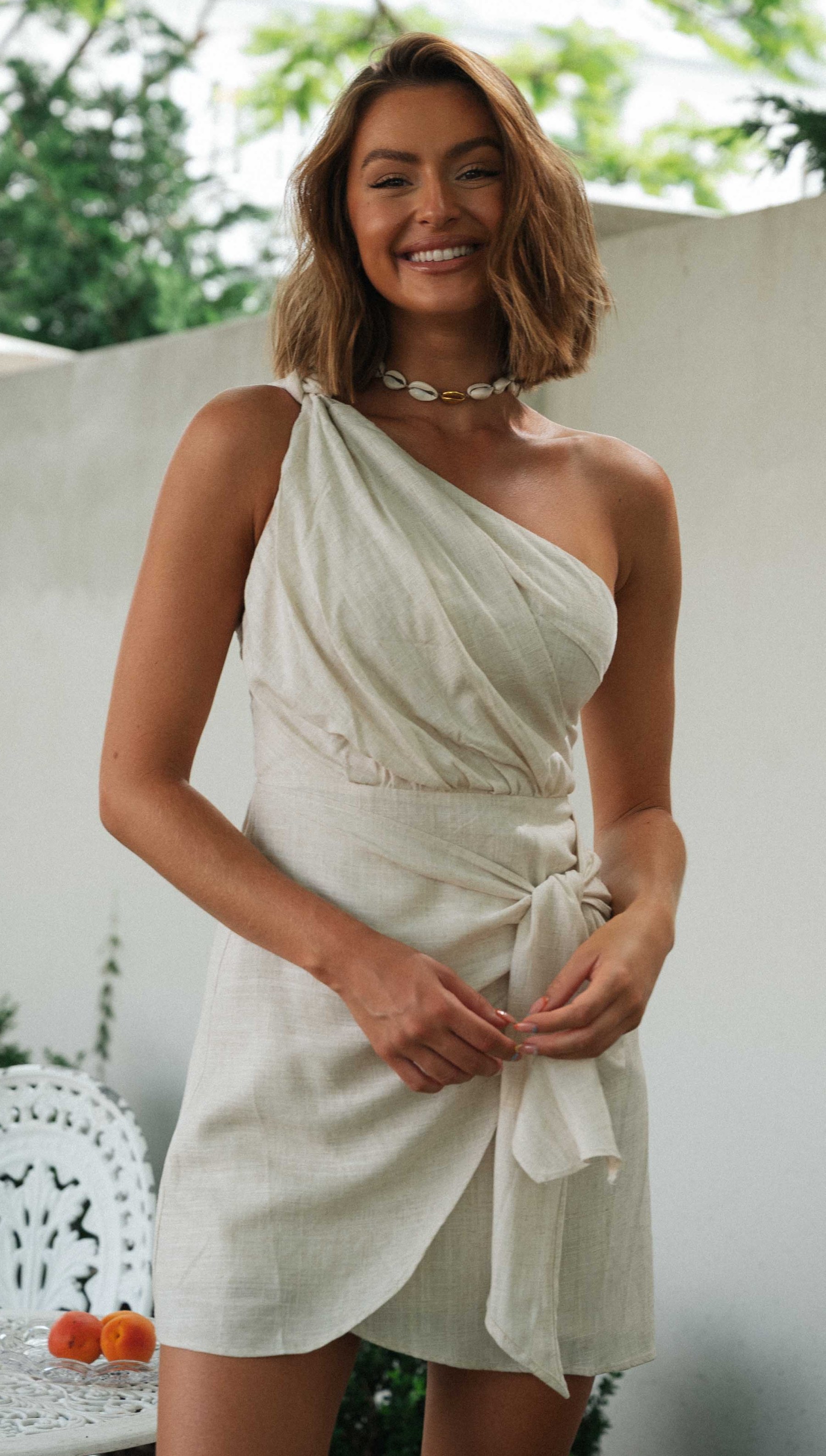 One Shoulder Knot Wrap Tie Mini Dress