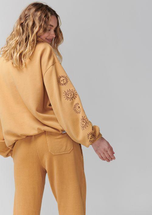 Embroidered Hoodie Pant Set Tracksuit - Yellow