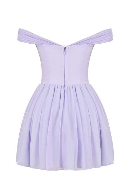 Off Shoulder Tie Up Bow Cinch Waist Ruched Mini Dresses-Purple