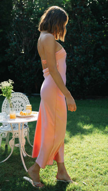 Half Open Back Sleeveless Silky Maxi Dress