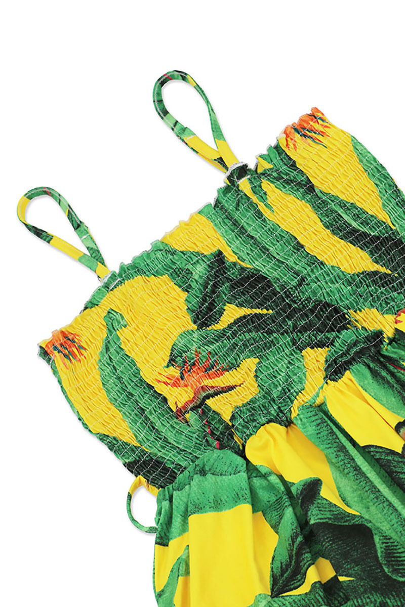 Print Slit Tied Belt Cami Vacation Midi Dresses