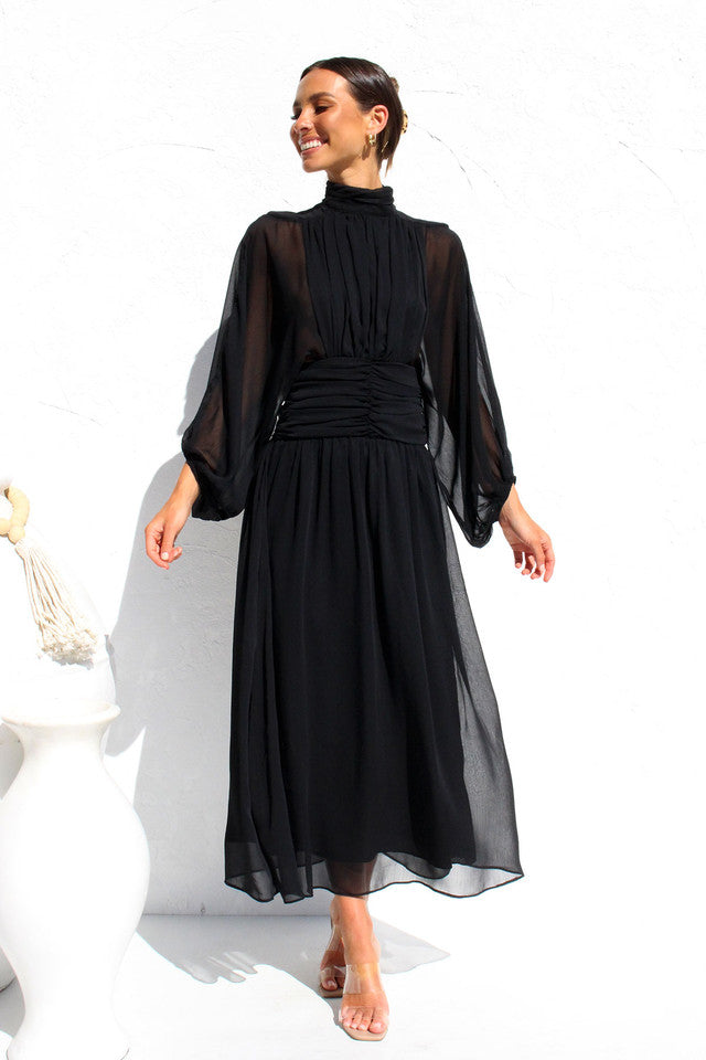 Floaty Mesh Long Sleeve Maxi Dresses