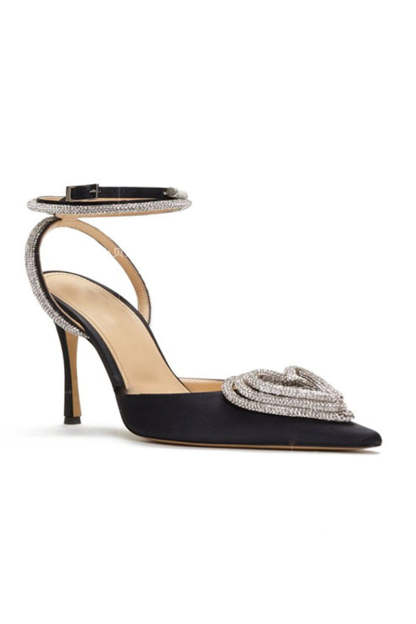 Pointy Toe Ankle Wrapped Heart Shape Rhinestone Velvet Sandals