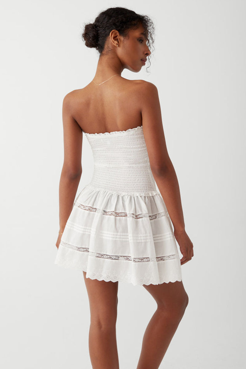 Ruched Patchwork Semi Sheer Hem Party Mini Tube Dresses-White Pre Order