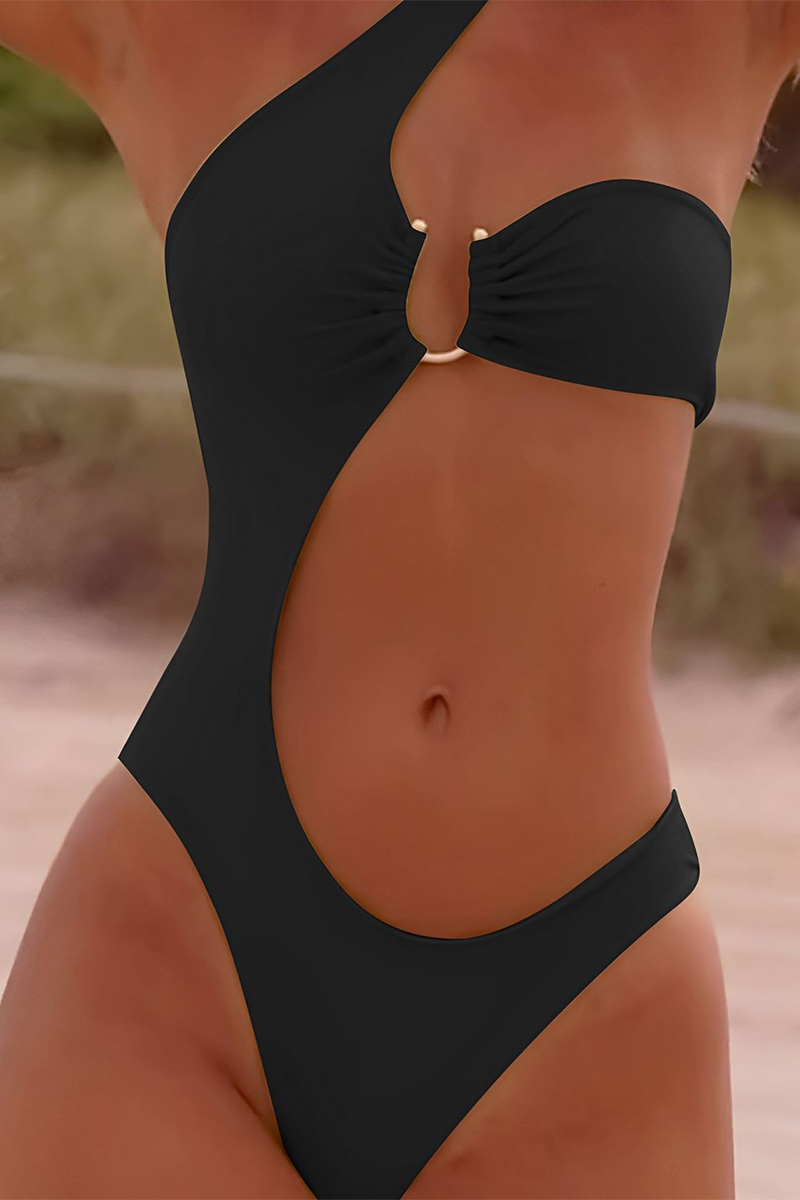 One-Shoulder Straps Ruched Asymmetric One-Piece Swimsuit-White