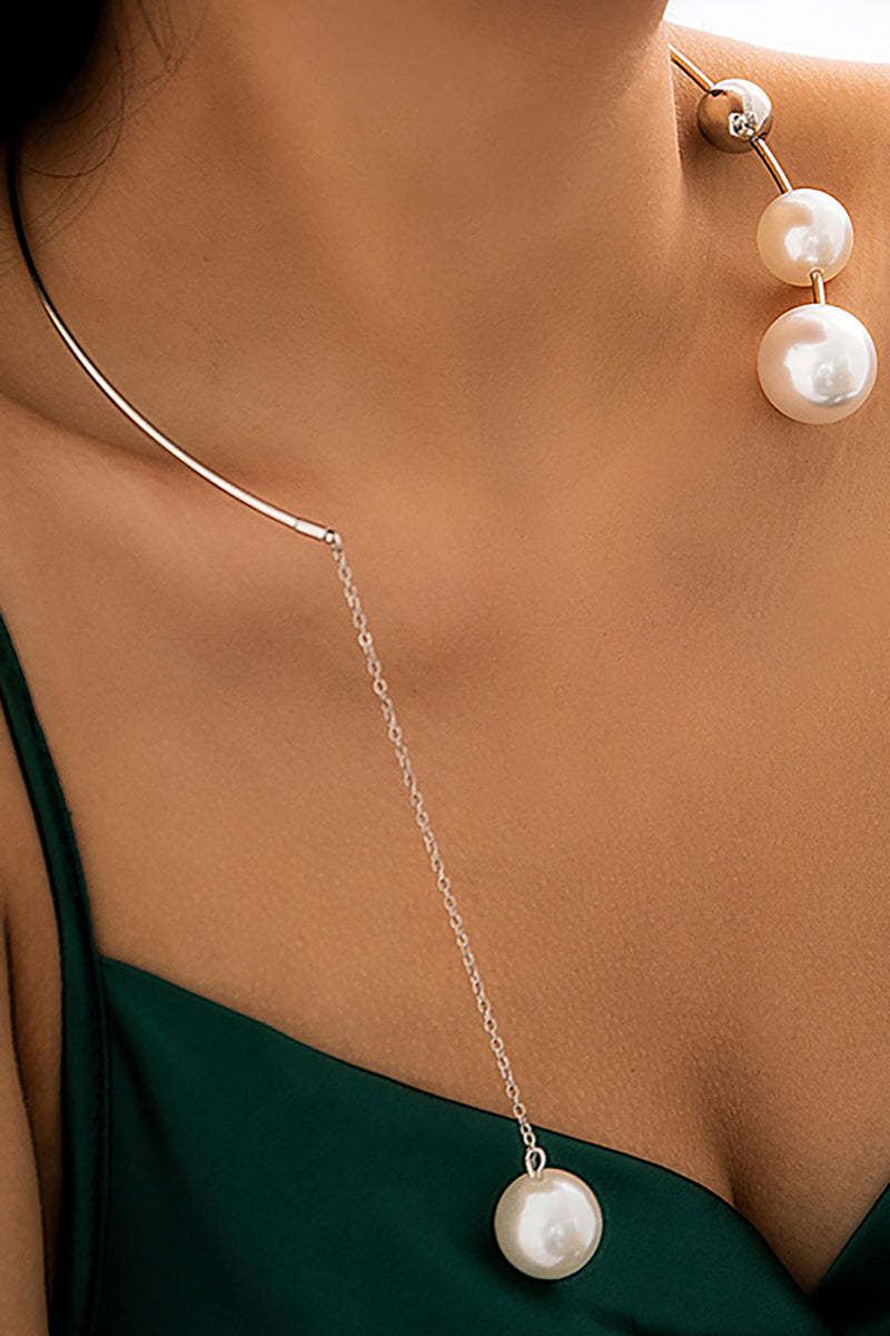 Alloy Pearl Chain Necklace Round Ring Beads Dangle Earrings