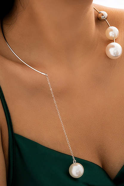 Alloy Pearl Chain Necklace Round Ring Beads Dangle Earrings