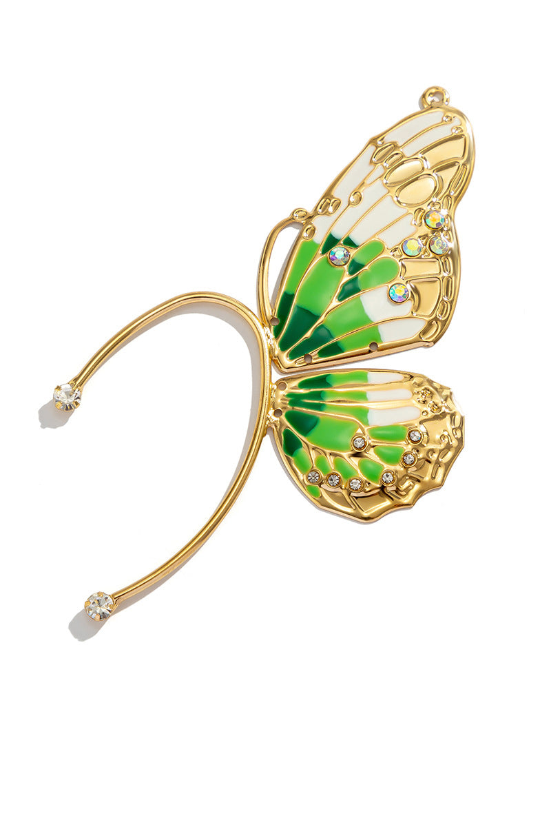 Rhinestone Alloy Butterfly Pleated Clip Earrings