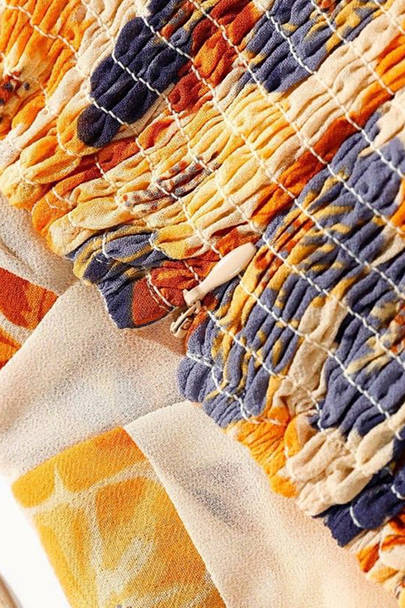 Vacation Irregular Neck Tied Up Cami A-line Floral Print High Slit Midi Dresses