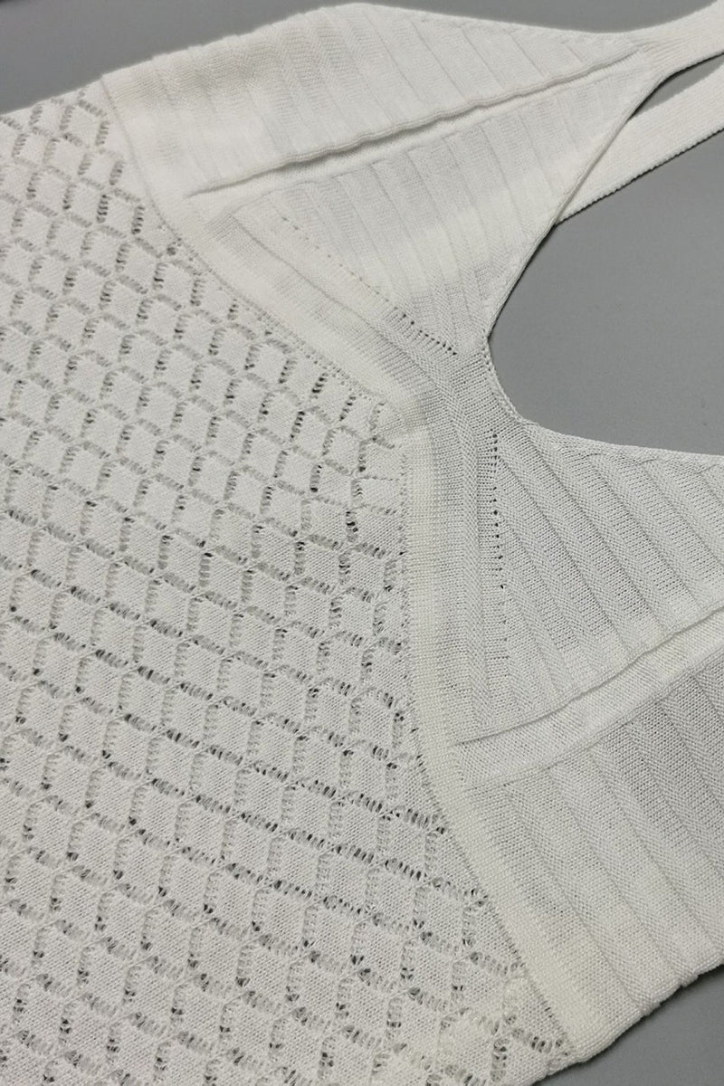 Crochet Irregular Neck Cami Hollow Out High Slit White Cover Up Maxi Dresses