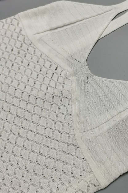 Crochet Irregular Neck Cami Hollow Out High Slit White Cover Up Maxi Dresses