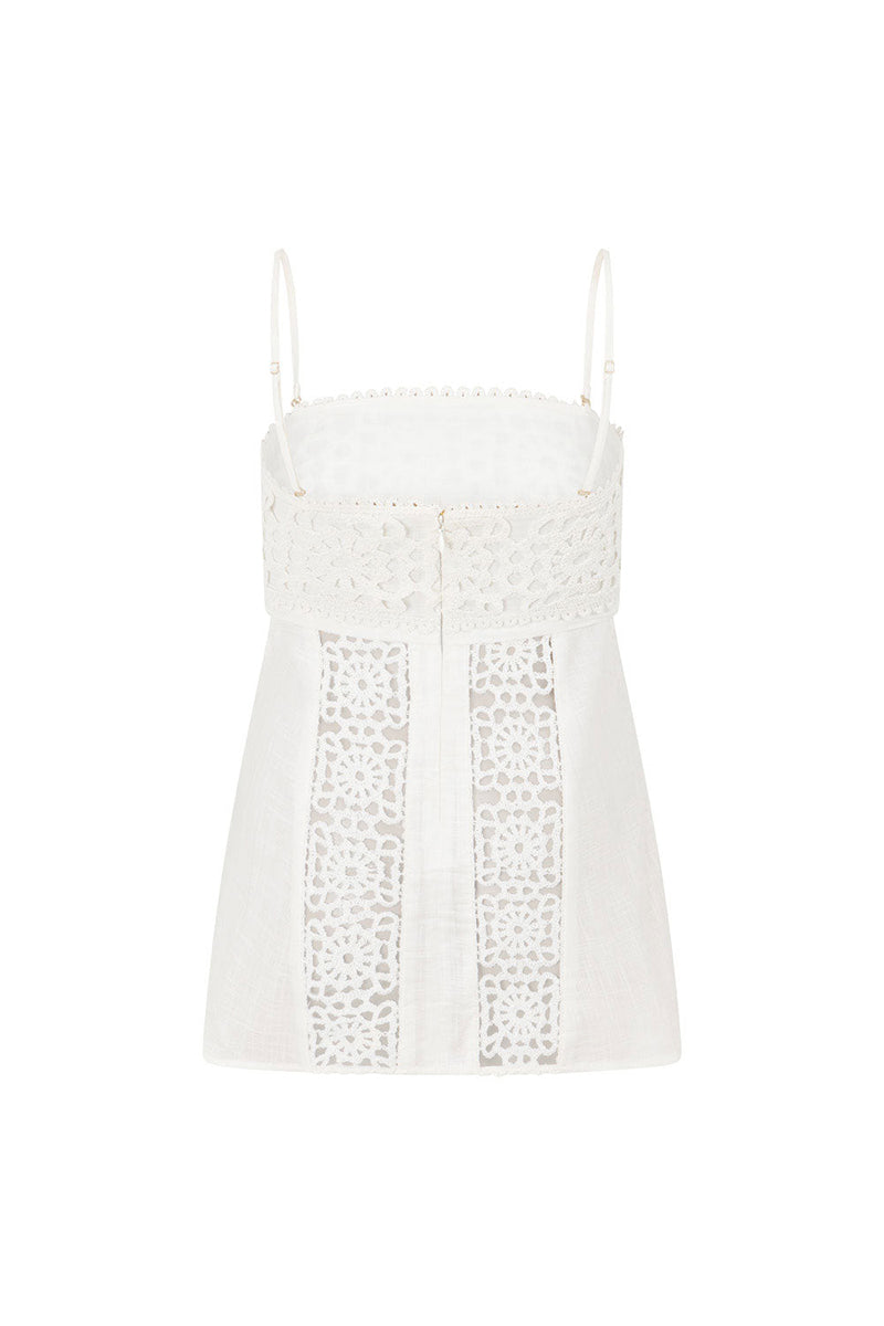 Crochet Panel Peplum Cami Top Wide Leg Pants 2pcs Set-White Pre Order