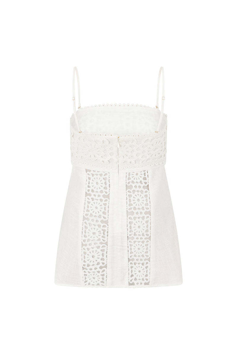 Crochet Panel Peplum Cami Top Wide Leg Pants 2pcs Set-White Pre Order