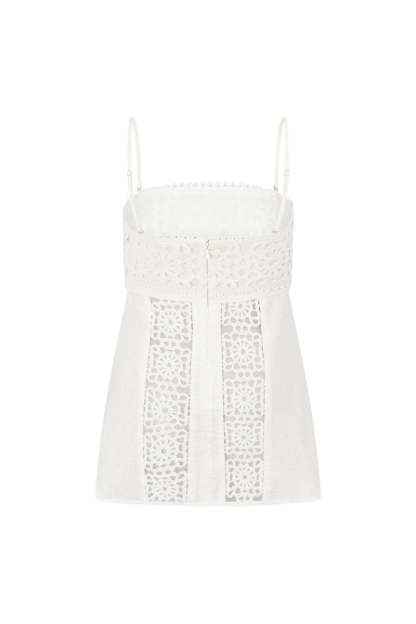 Crochet Panel Peplum Cami Top Wide Leg Pants 2pcs Set-White Pre Order