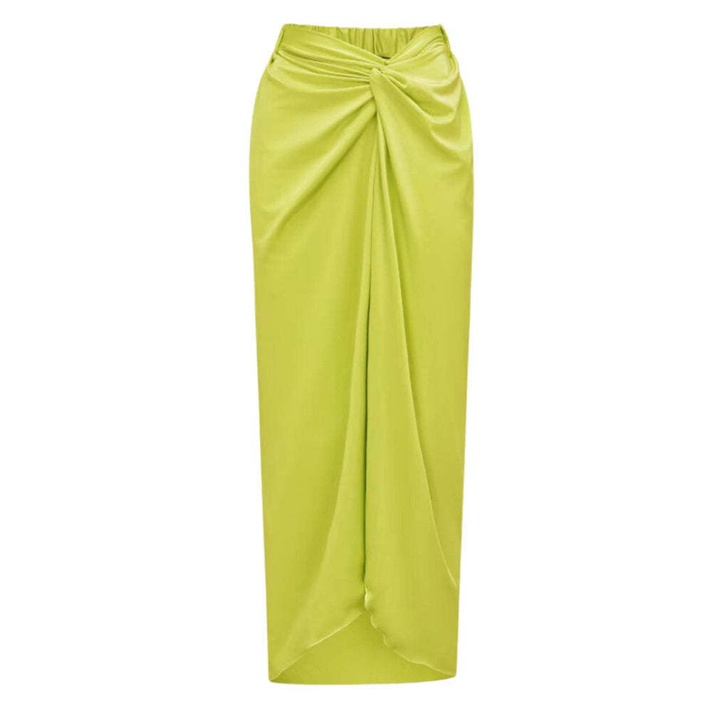 3D Floral Decor One-Piece Swimsuit Twisted Maxi Skirt Swimwear Set-Green