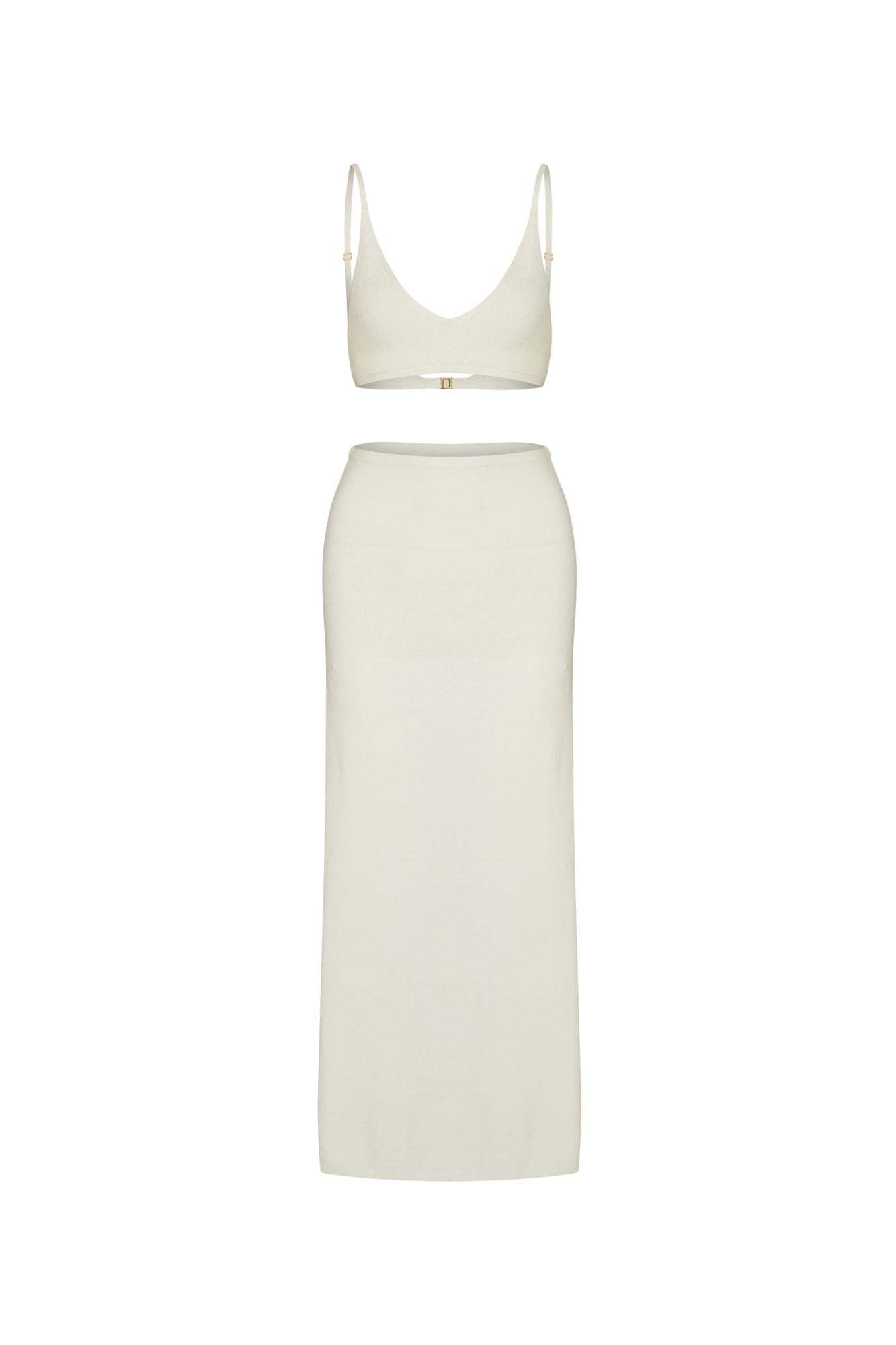 Knit Sleeveless Cropped Top Side Slit Maxi Skirt Set