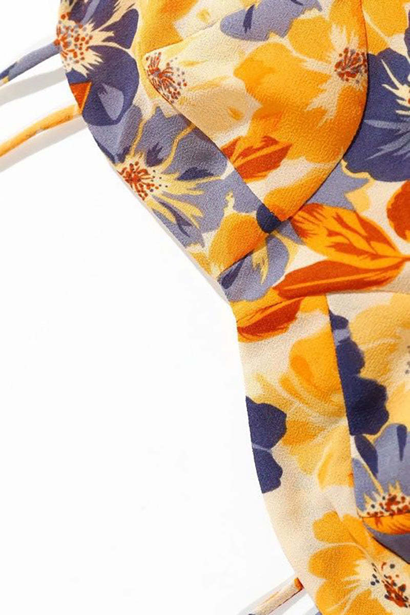 Vacation Irregular Neck Tied Up Cami A-line Floral Print High Slit Midi Dresses