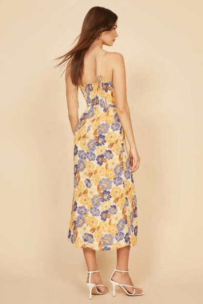 Vacation Irregular Neck Tied Up Cami A-line Floral Print High Slit Midi Dresses
