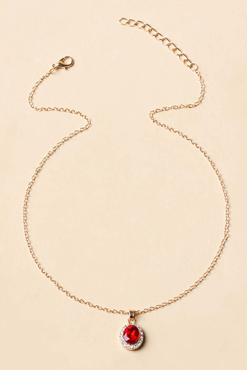 Crystal Gem Drop Shaped Pendant Alloy Necklace-Green