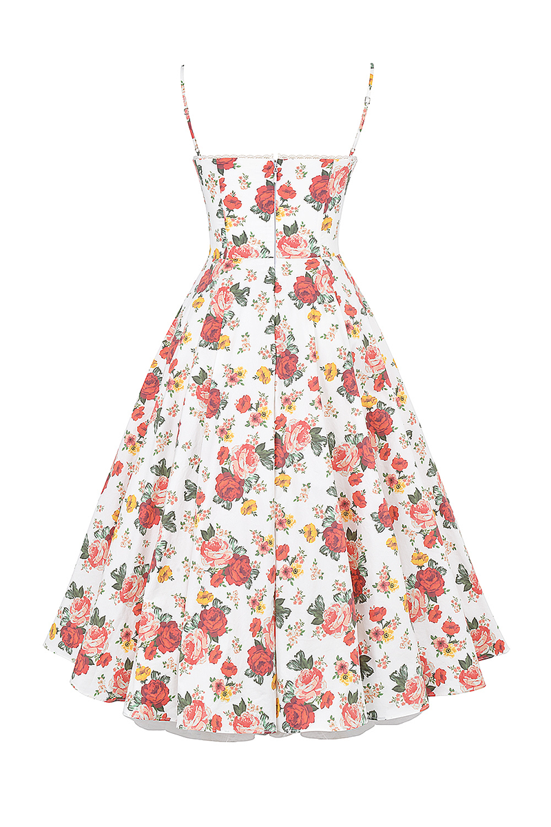 Floral Print Corset Spaghetti Strap Midi Dresses-White