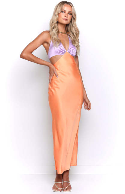 Deep V-neckline Open Back Silky Cocktail Maxi Dress