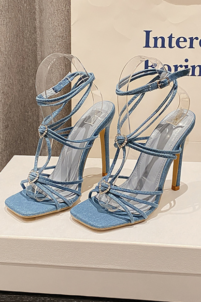 Square Peep-Toe Symmetrical Strap Glossy Metallic High-Heeled Sandal-Gold