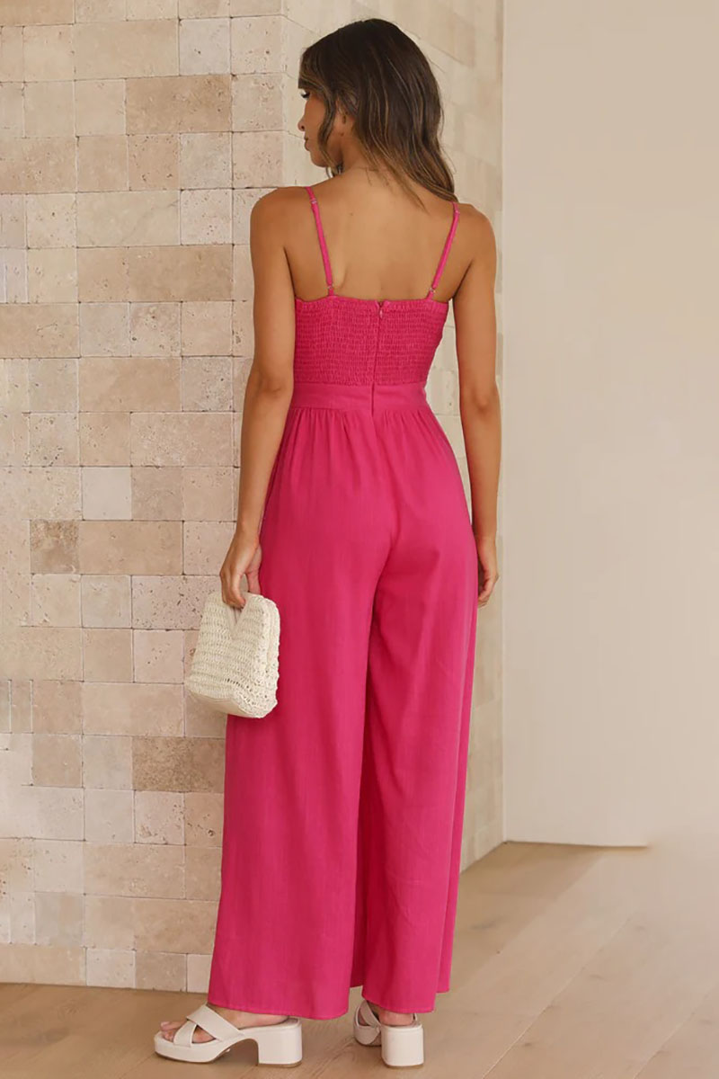 Knotted Cutout V Neck Slip Casual Jumpsuit