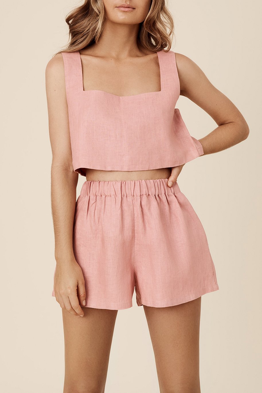 Relaxed Fit Linen Shorts Pants And Top Set