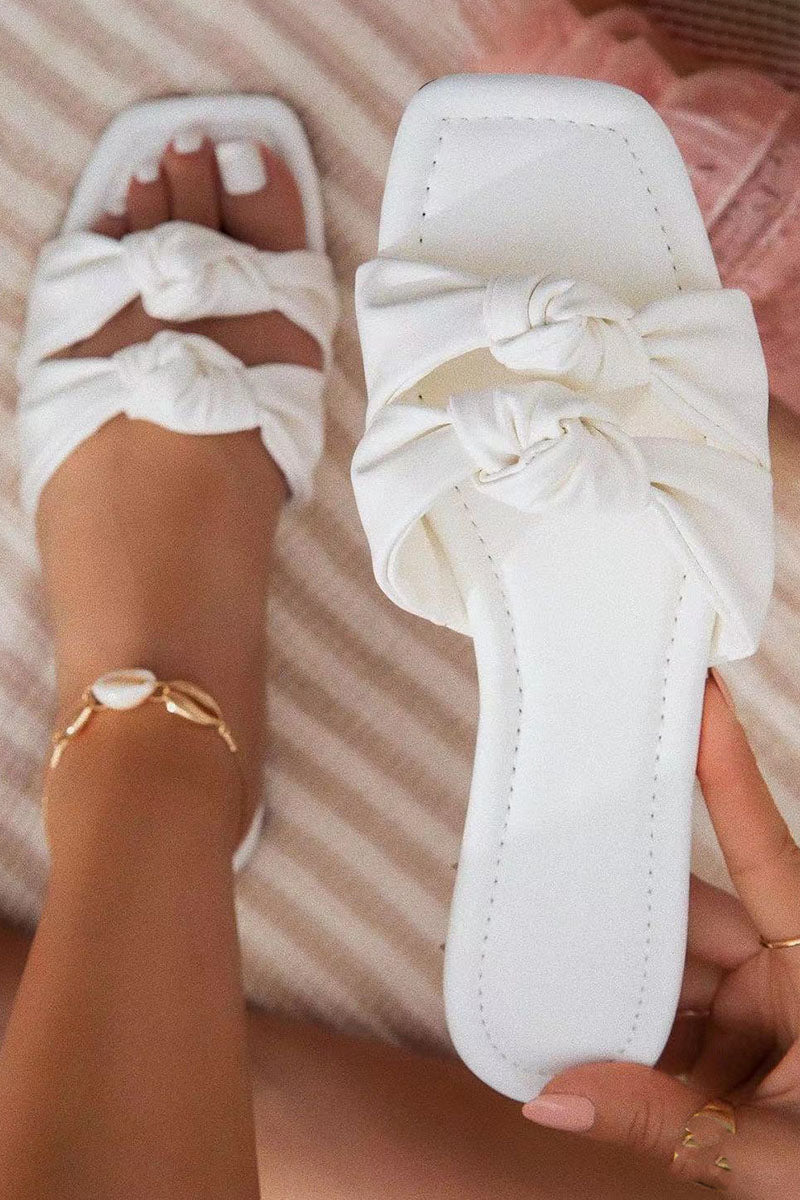 PU Leather Knotted Cutout Pleated Flat Slippers