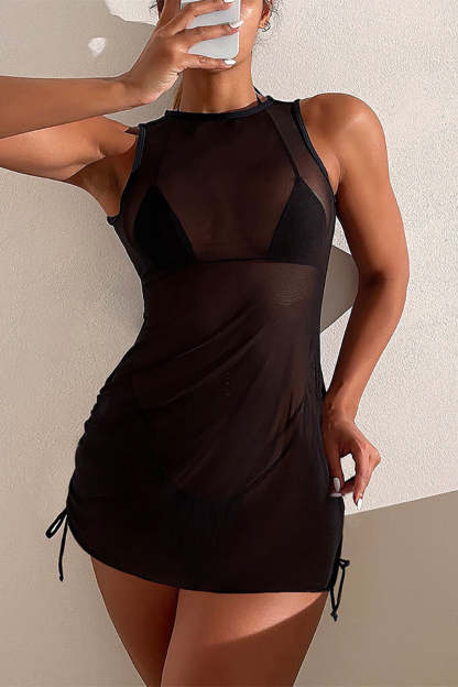 Mesh See Through Sleeveless Mini Dresses One-Piece Bikini