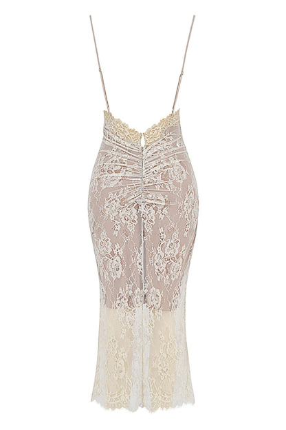 Floral Lace Slip V Neck Backless Cocktail Party Midi Dresses