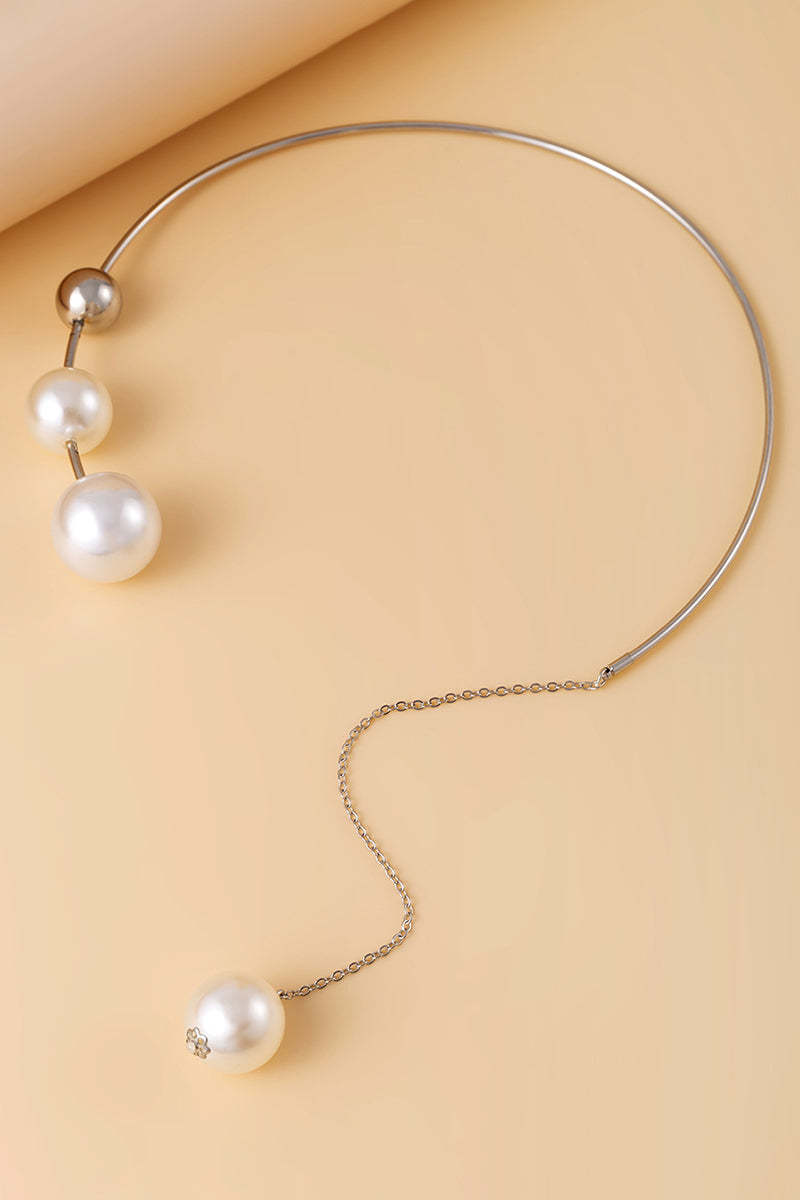 Alloy Pearl Chain Necklace Round Ring Beads Dangle Earrings
